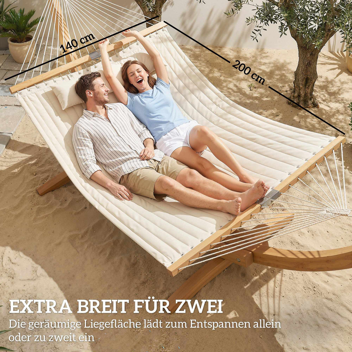Outdoor Hammock 200x140cm, Double Layer with Pillow & Pocket
