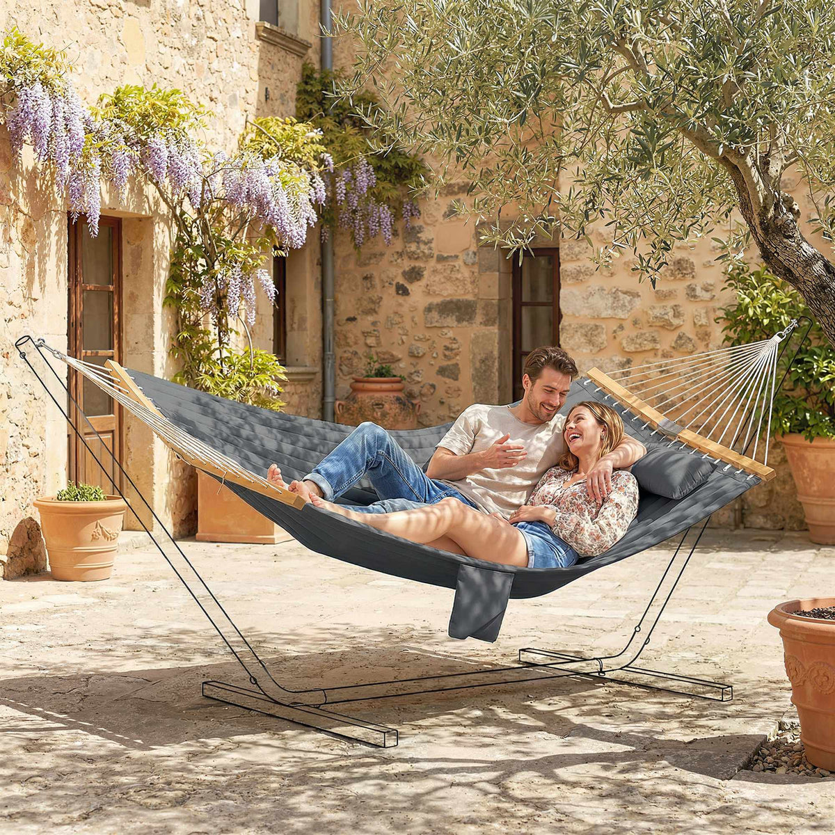 Outdoor Hammock 200x140cm, Double Layer with Pillow & Pocket
