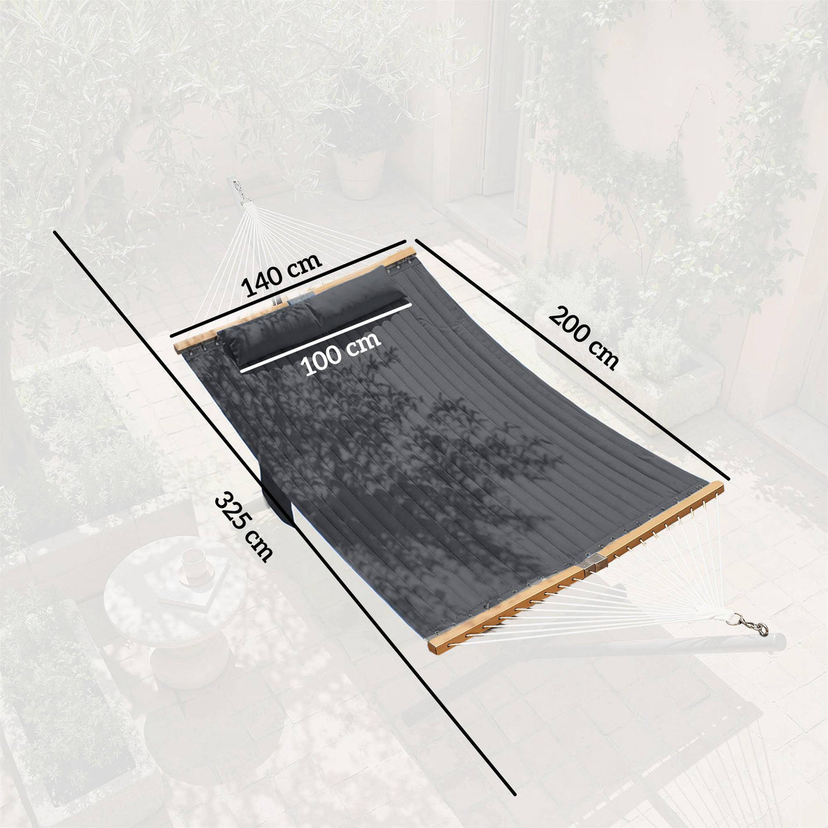 Outdoor Hammock 200x140cm, Double Layer with Pillow & Pocket