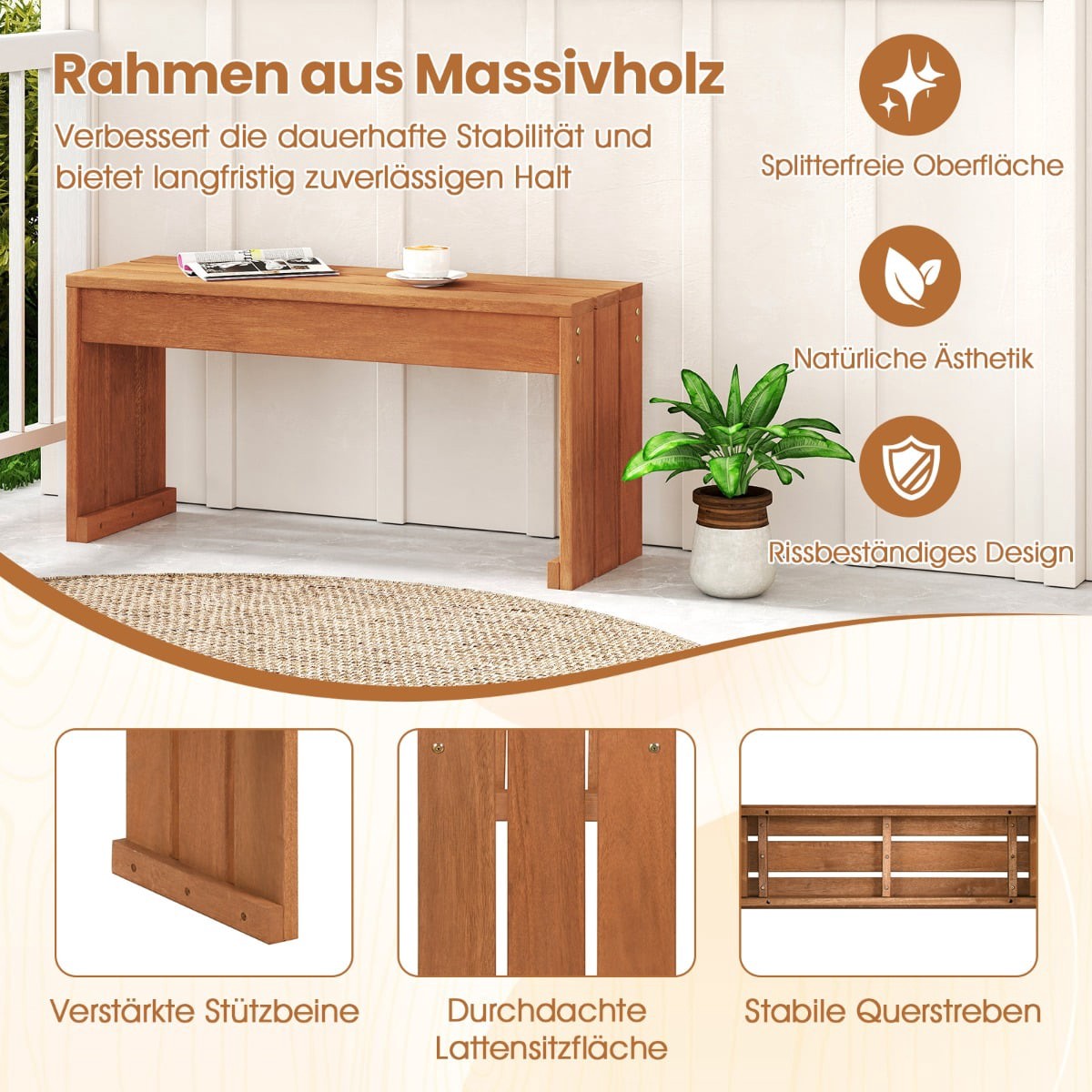 Outdoor Hardwood Bench, 90 cm, Compact & Versatile Design