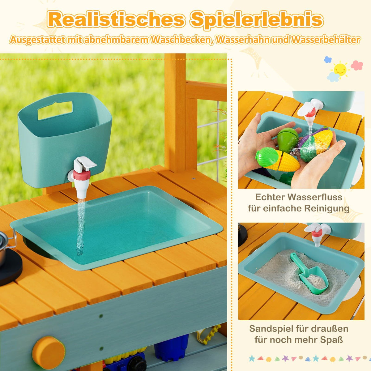 Outdoor Kids Mud Kitchen with Sink & Planter Box
