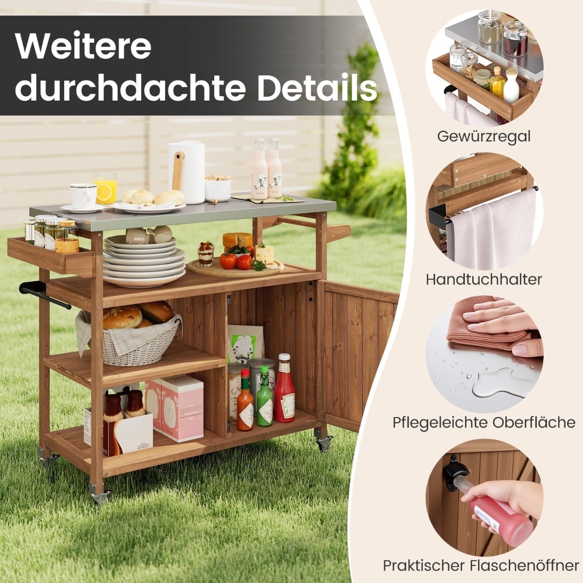 Outdoor Kitchen Island with Stainless Steel Top, Ample Storage