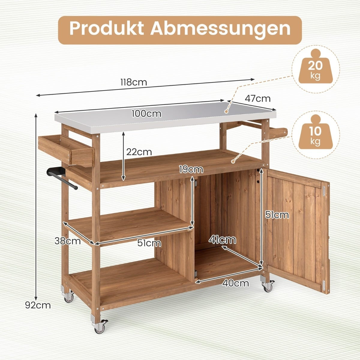 Outdoor Kitchen Island with Stainless Steel Top, Ample Storage