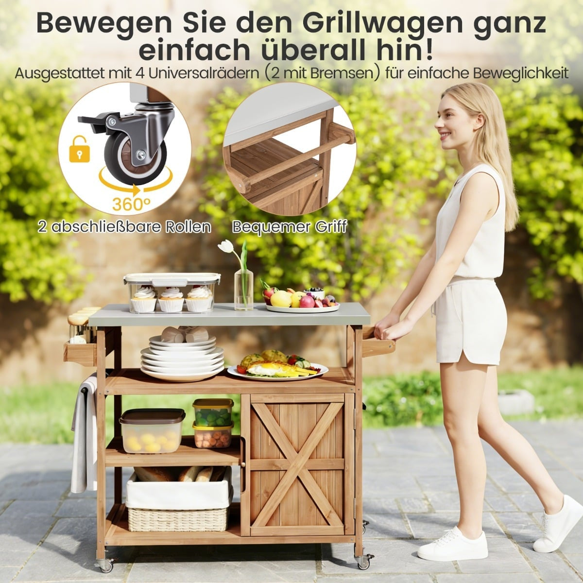 Outdoor Kitchen Island with Stainless Steel Top, Ample Storage