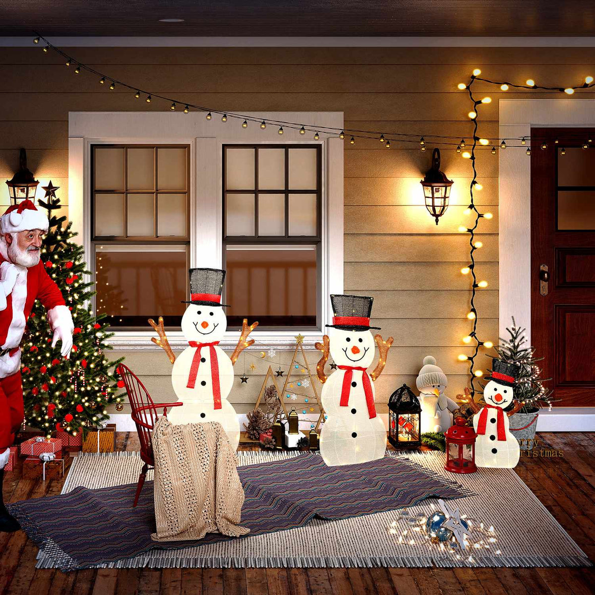 Outdoor LED Snowman Family Decoration, Waterproof, Steel