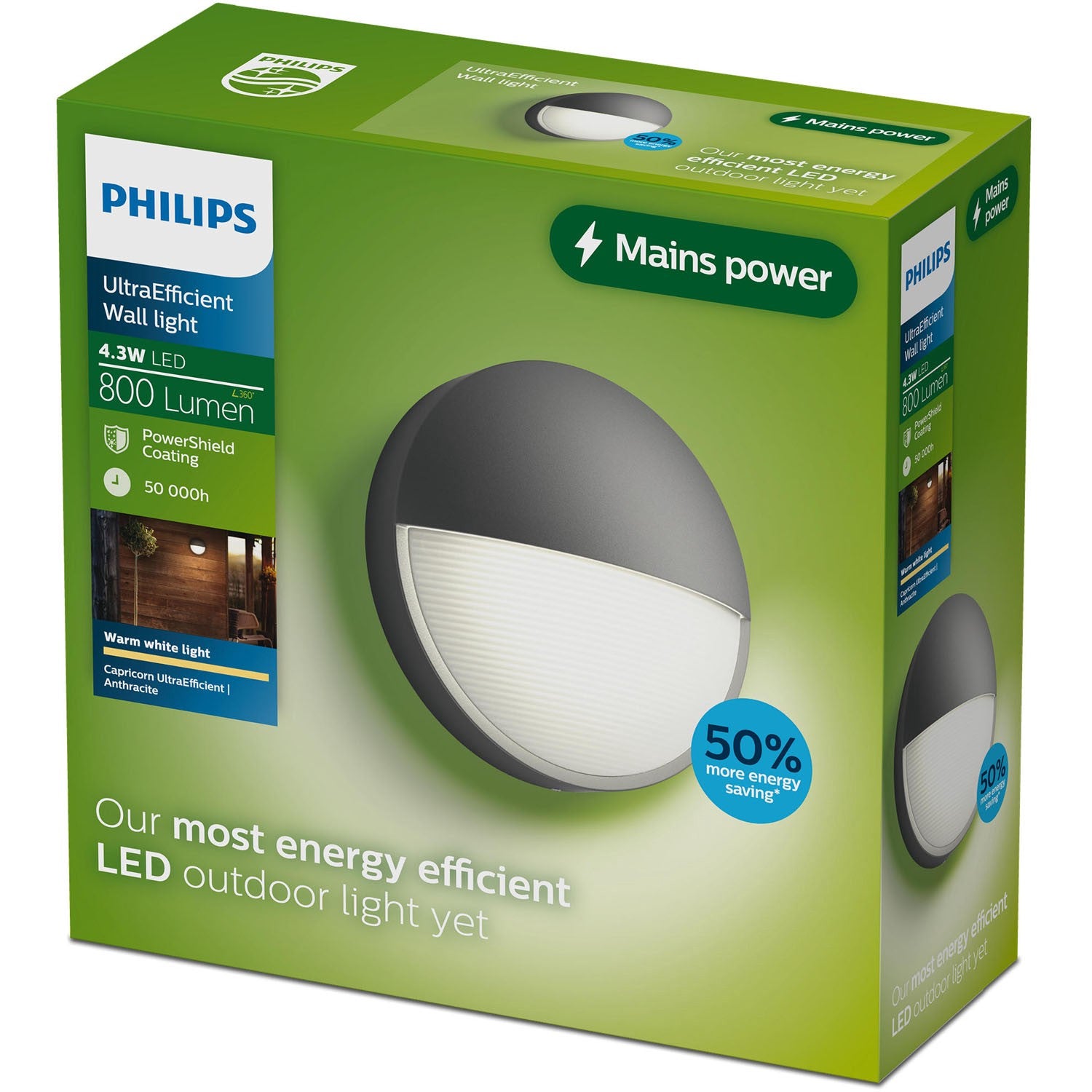 Outdoor LED Wall Light, 800lm, Warm White, Antracit