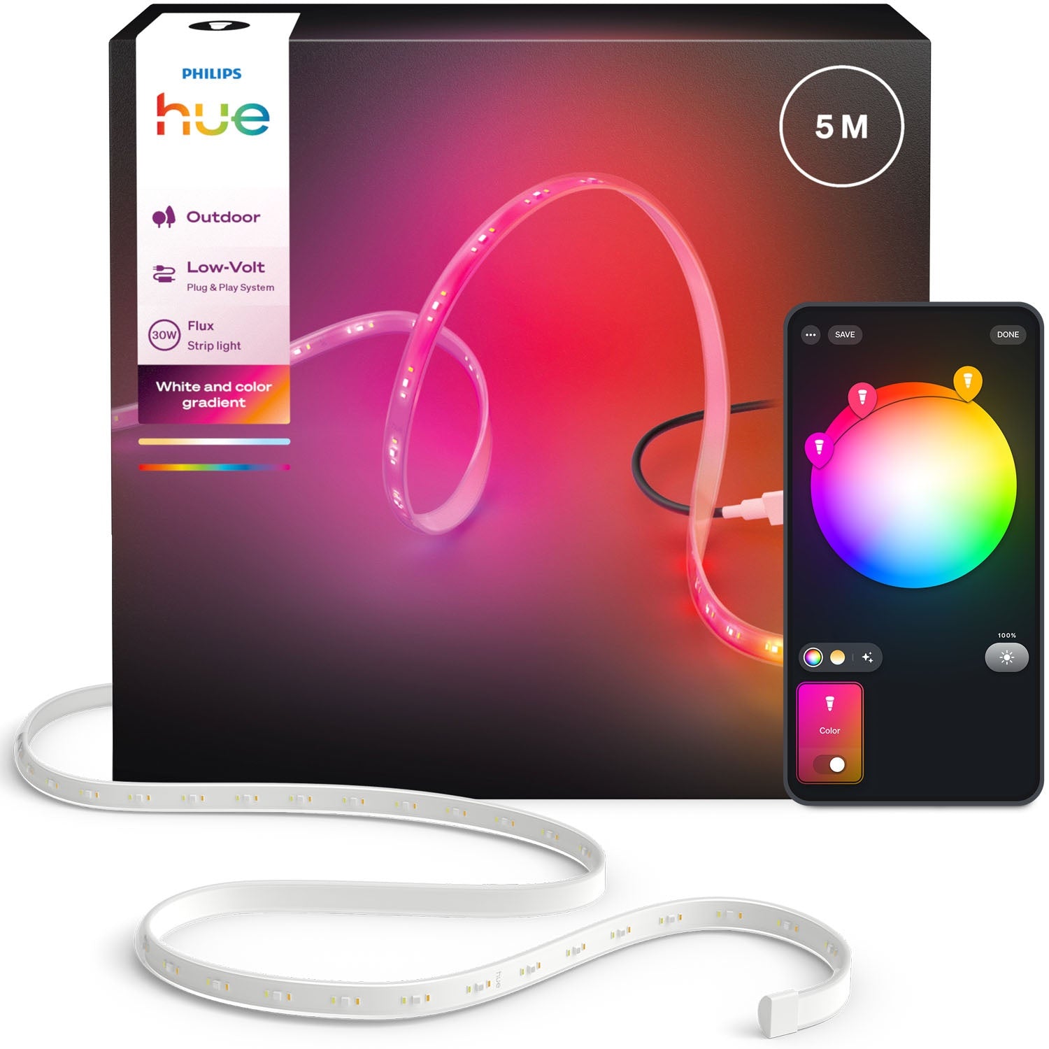 Outdoor Lightstrip, White & Color Gradient, 5m