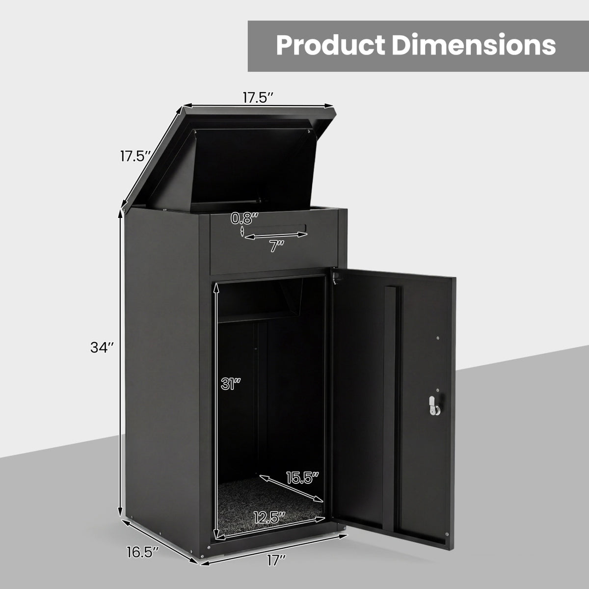 Outdoor Lockable Parcel Delivery Box, Steel, 45x44x86 cm