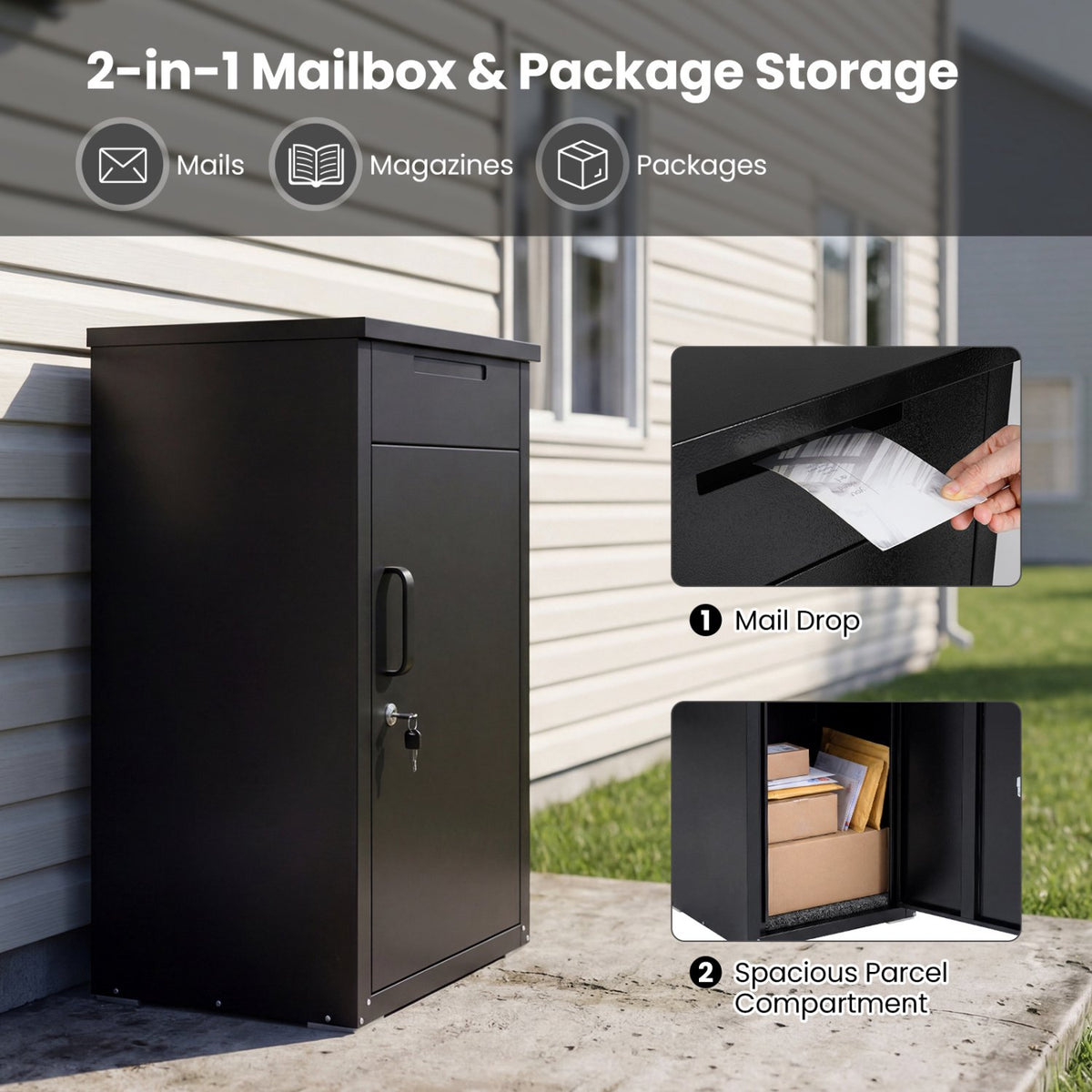 Outdoor Lockable Parcel Delivery Box, Steel, 45x44x86 cm