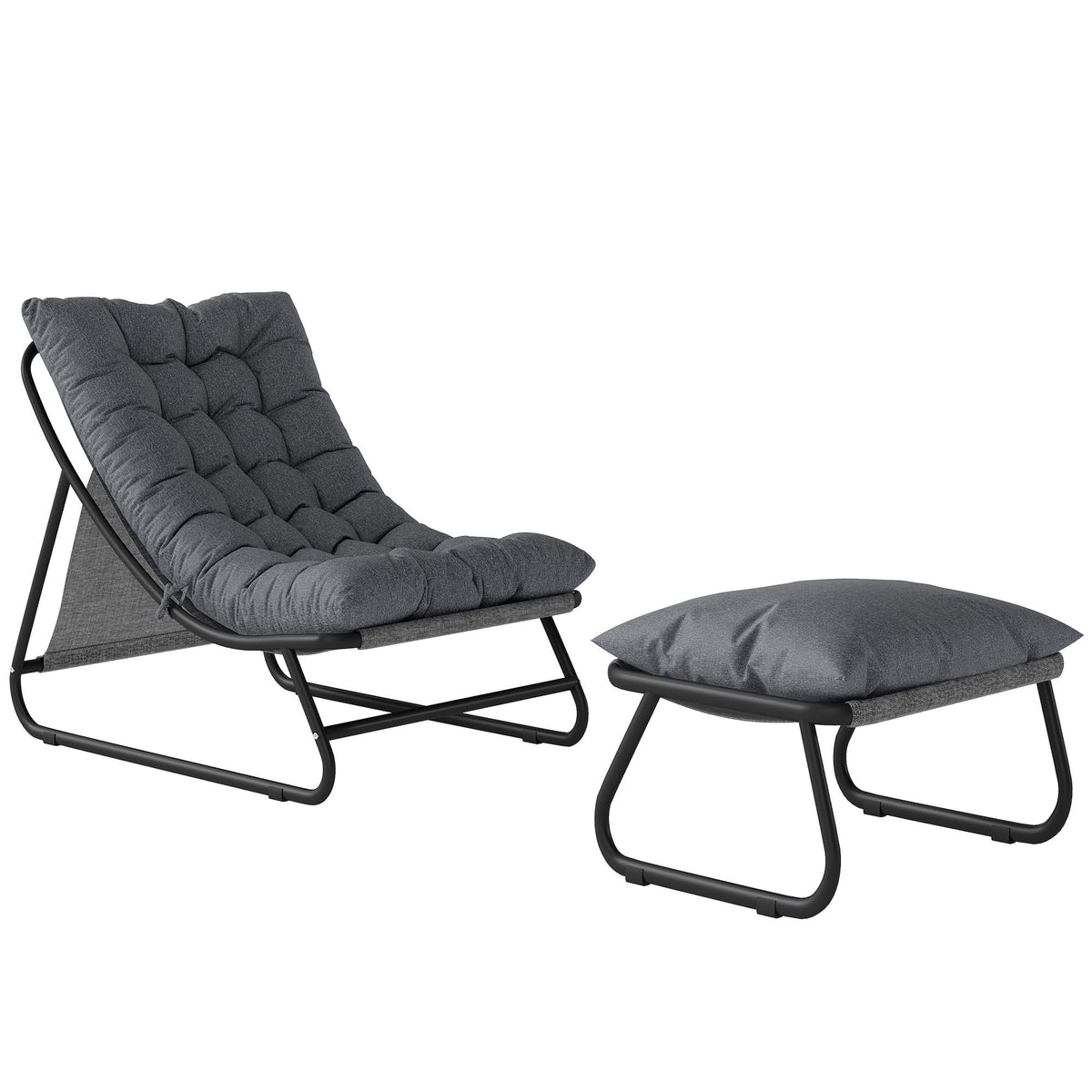 Outdoor Lounge Chair Set with Footstool, Dark Grey, 120kg Capacity