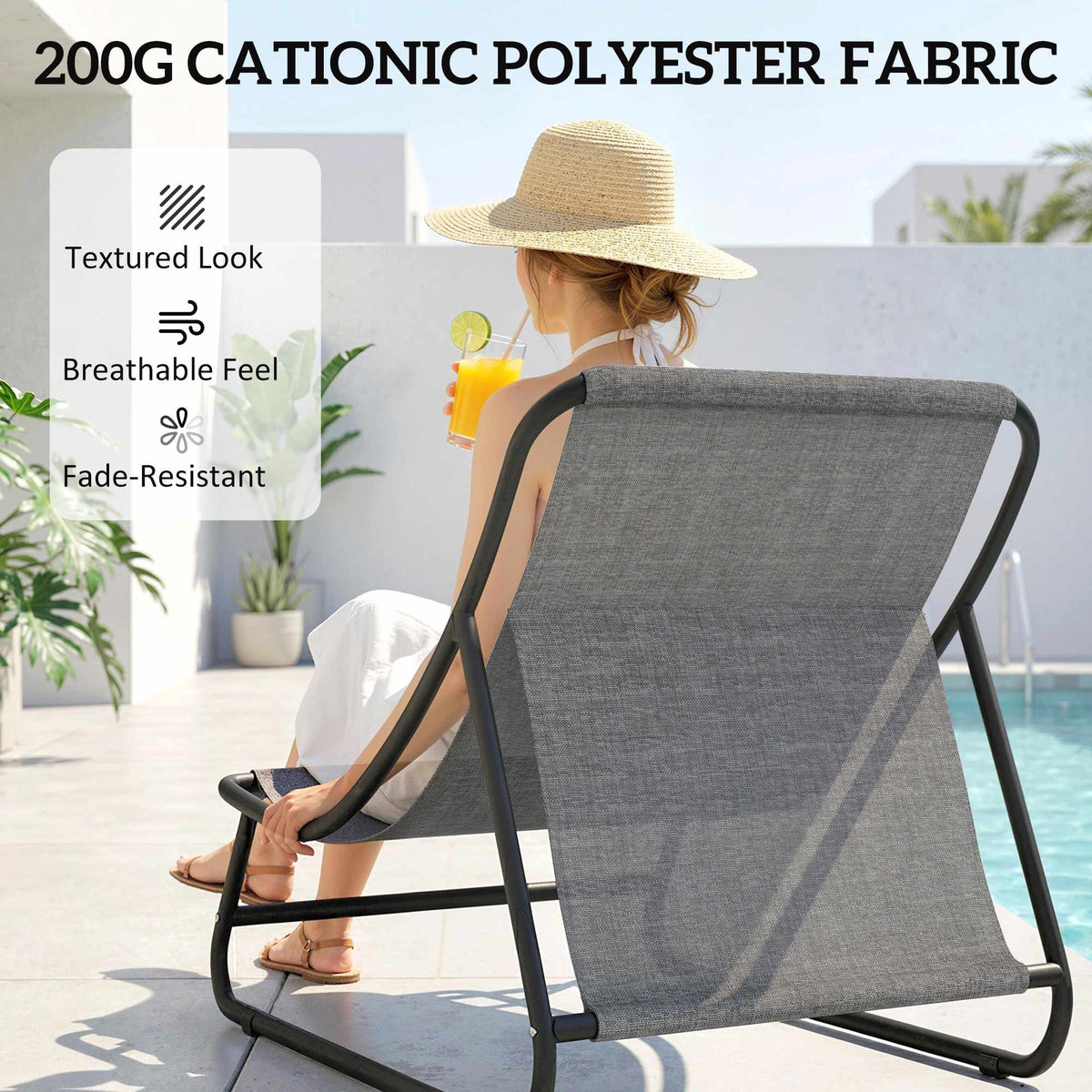 Outdoor Lounge Chair Set with Footstool, Dark Grey, 120kg Capacity