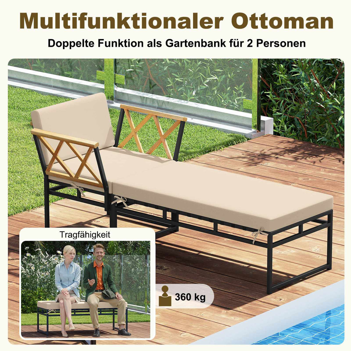 Outdoor Lounge Chair Set with Metal Frame & Acacia Wood