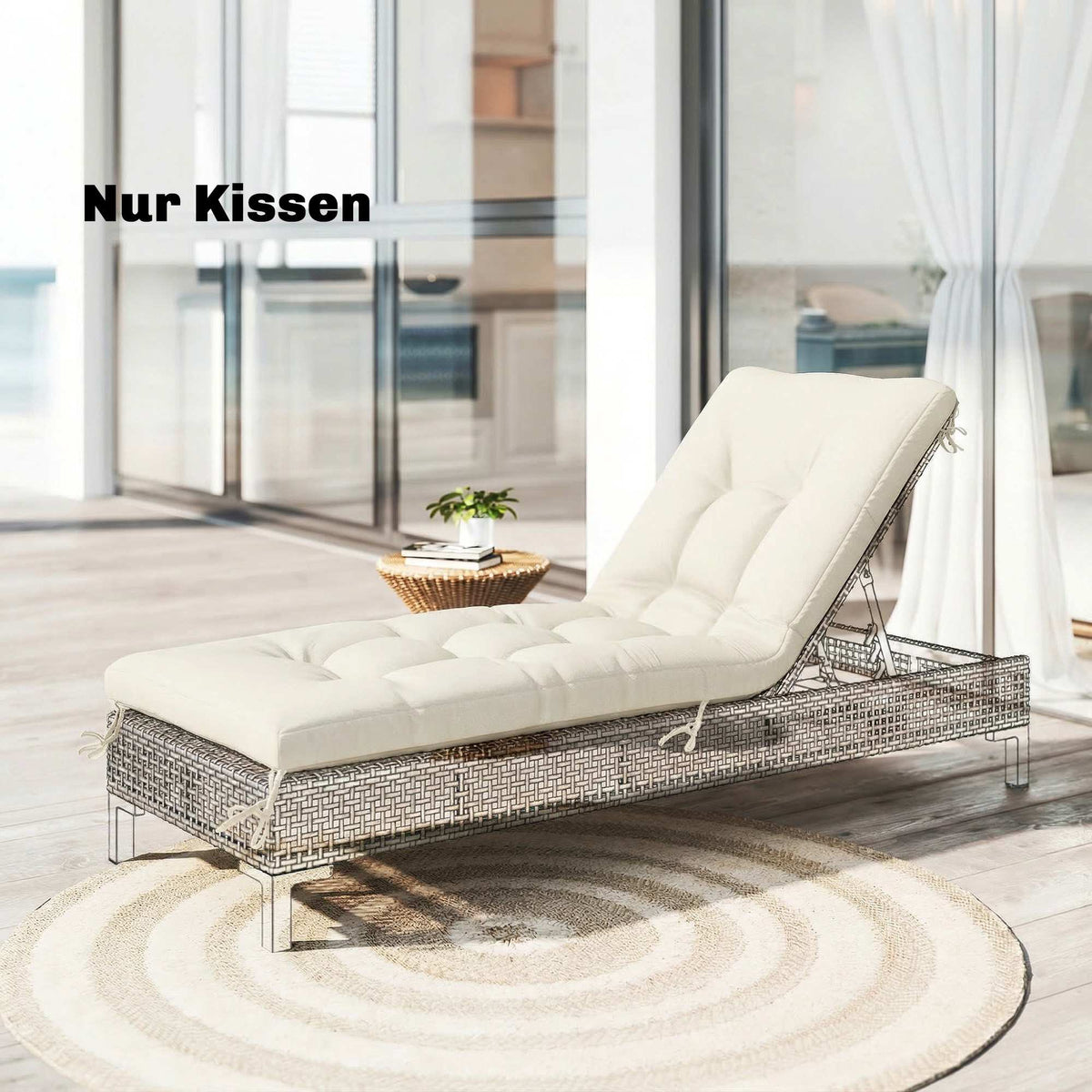 Outdoor Lounger Cushion, 198x65x13cm, Beige, UV50+ Water-Resistant