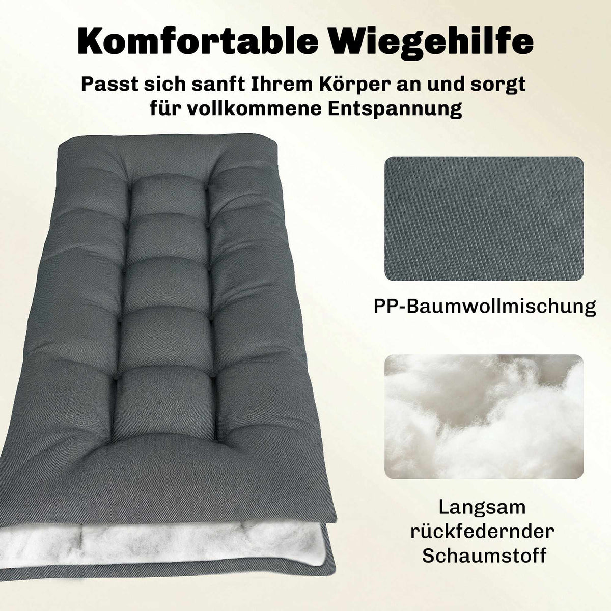 Outdoor Lounger Cushion, Dark Grey, 198x65x13 cm, UV50+