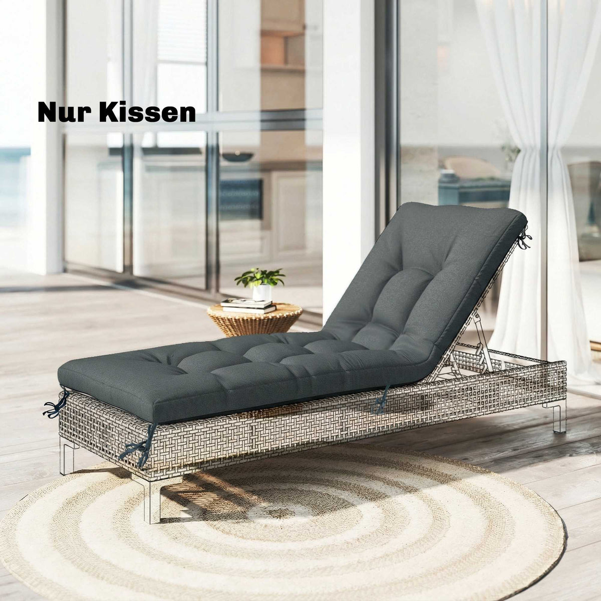 Outdoor Lounger Cushion, Dark Grey, 198x65x13 cm, UV50+