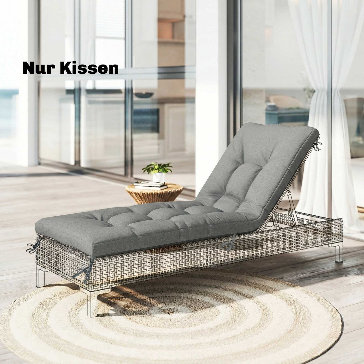 Outdoor Lounger Cushion, Removable, 198x65x13 cm, Light Grey
