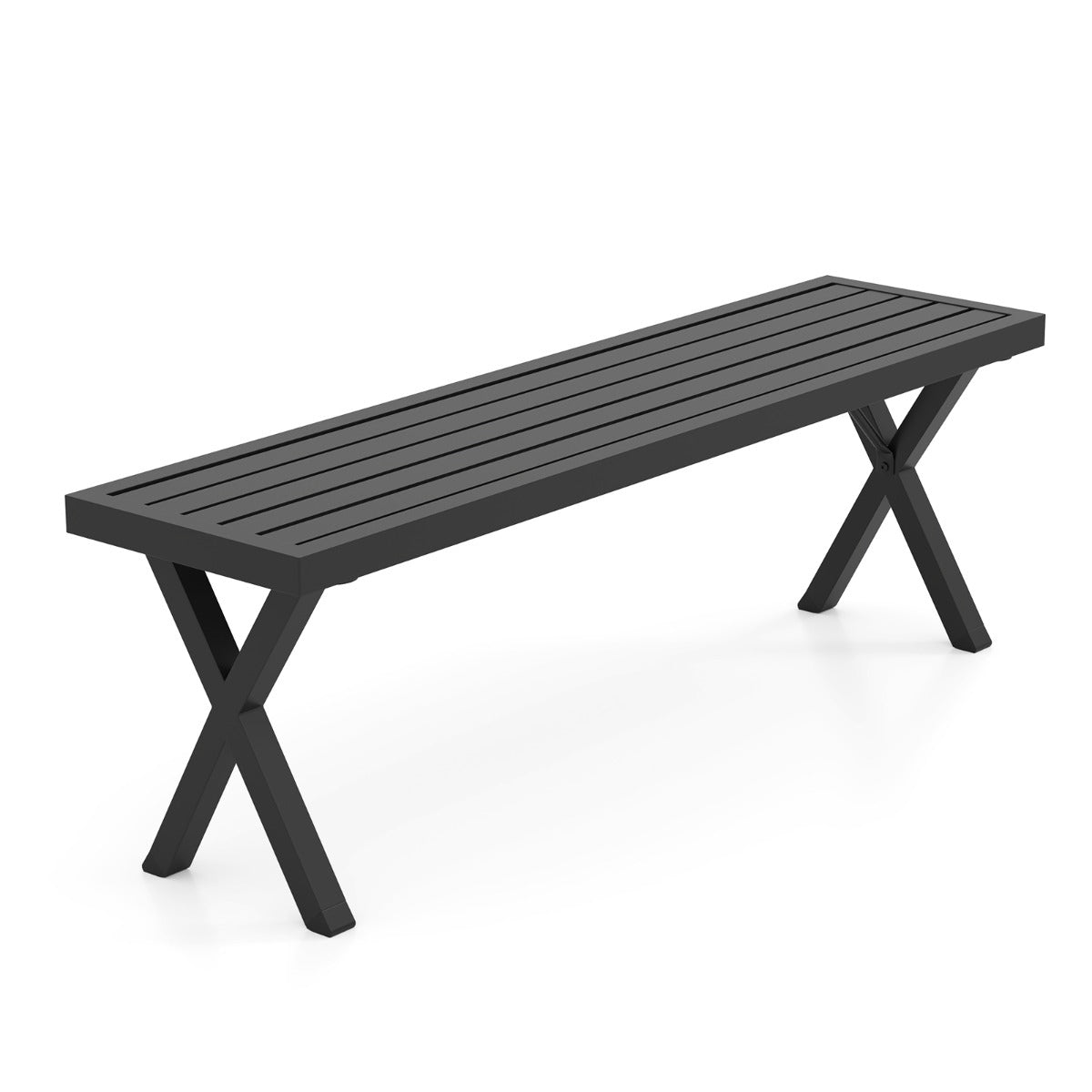 Outdoor Metal Bench, 2-Seater 138 cm, X-Leg Slatted Seat