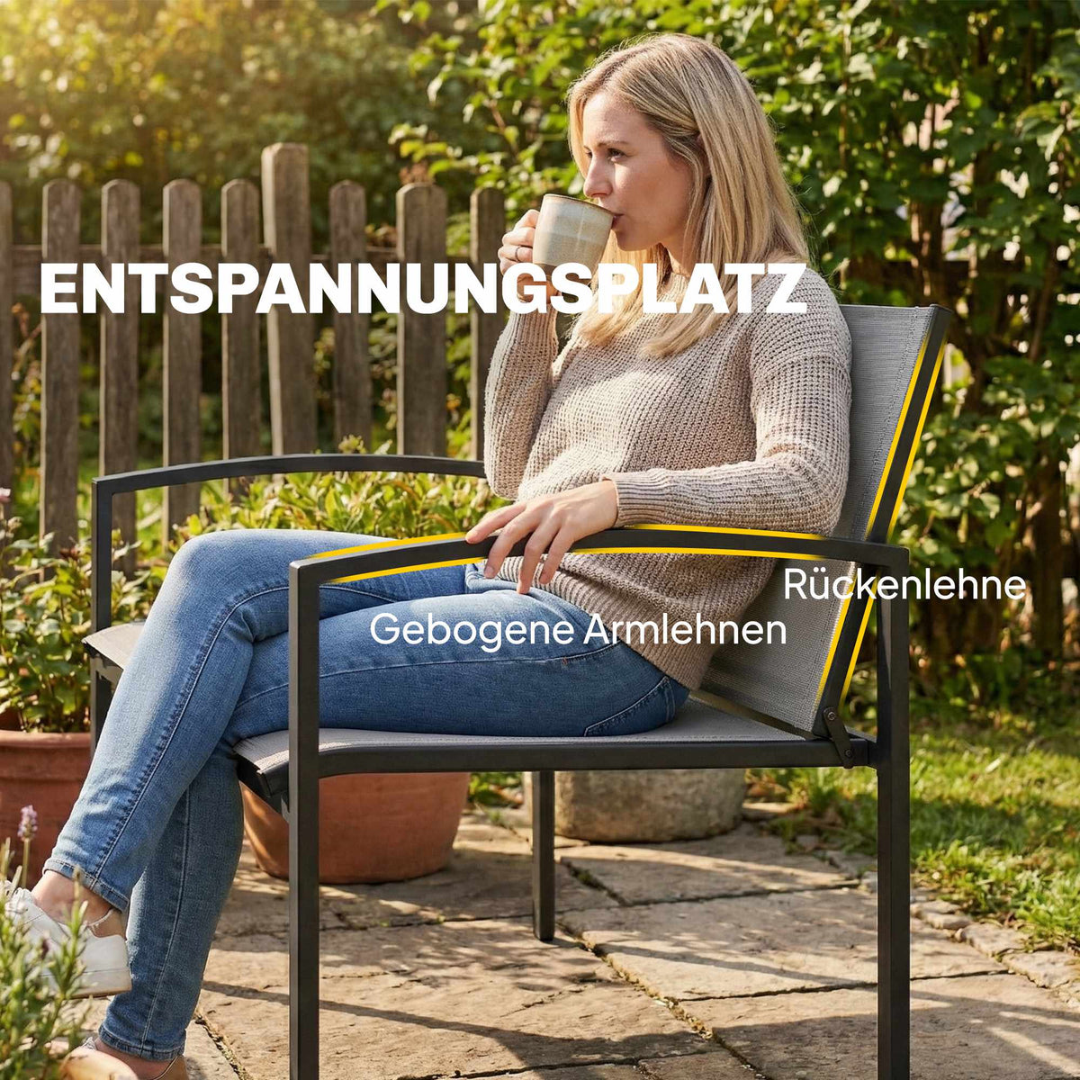 Outdoor Metal Bench, 2-Seater, Breathable Fabric, Grey