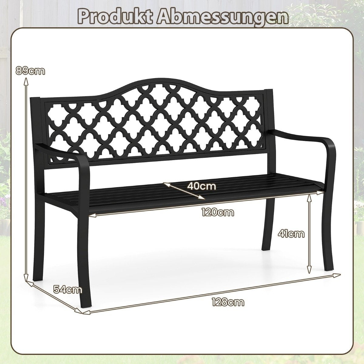 Outdoor Metal Bench – Weatherproof, 2-3 Seater, Black