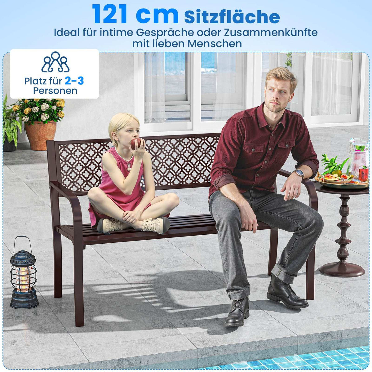 Outdoor Metal Bench, Weatherproof, 2-3 Seats, 360 kg Capacity