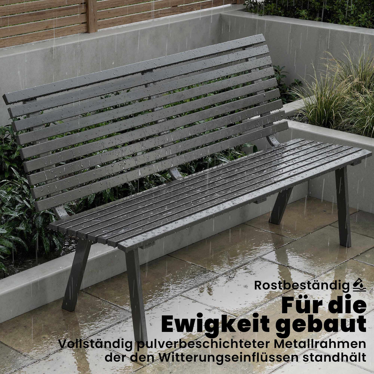 Outdoor Metal Garden Bench, Black, 154 cm, Seats 3