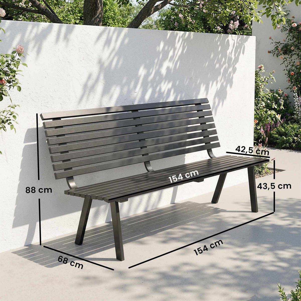 Outdoor Metal Garden Bench, Black, 154 cm, Seats 3