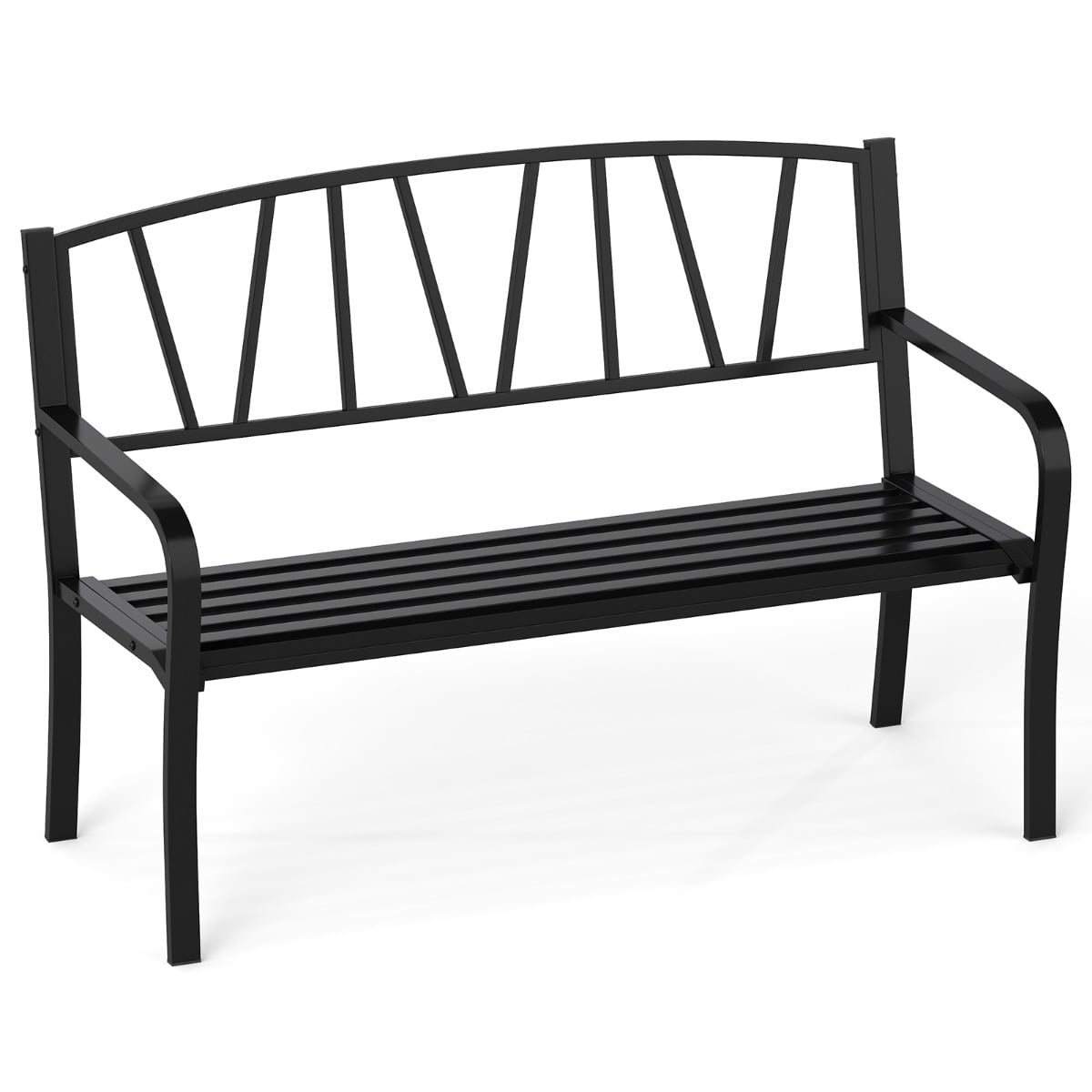 Outdoor Metal Garden Bench, Black, 2-3 Seater, Weatherproof