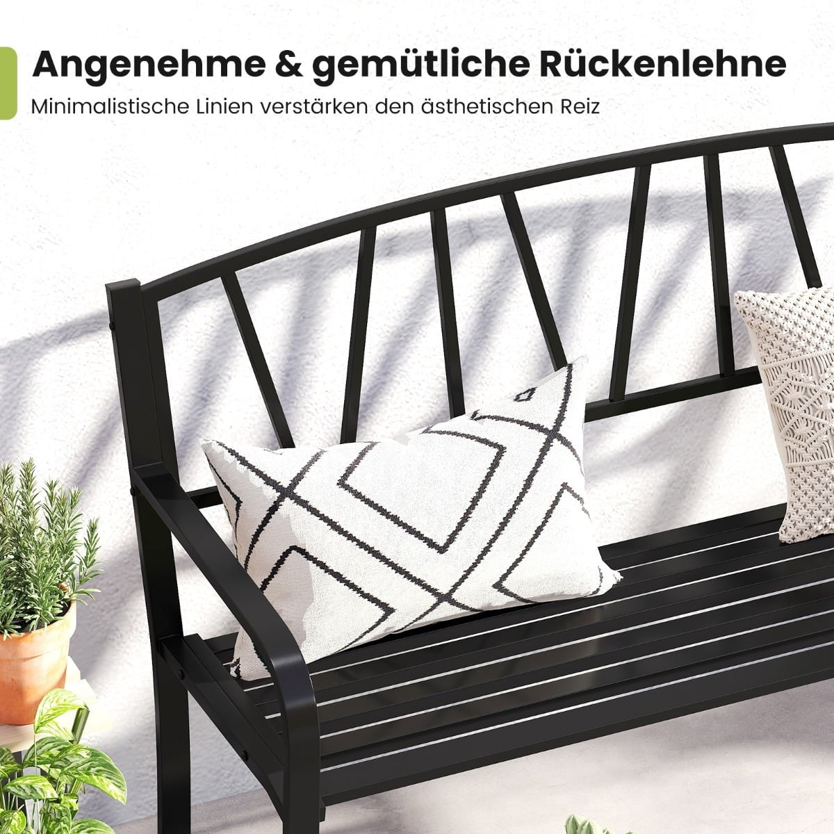 Outdoor Metal Garden Bench, Black, 2-3 Seater, Weatherproof