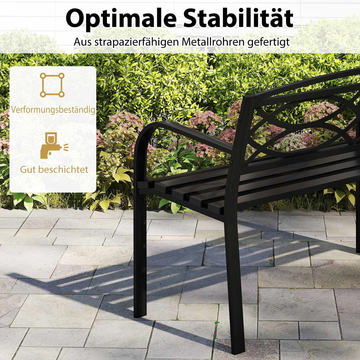 Outdoor Metal Garden Bench for 2, Weatherproof, Black