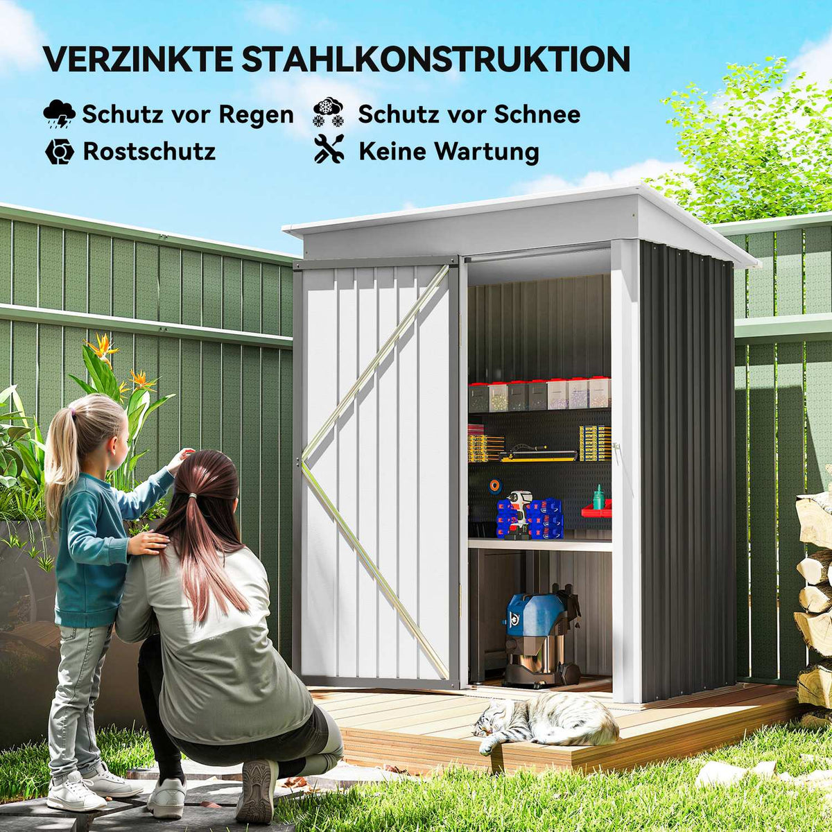 Outdoor Metal Garden Shed, Adjustable Shelves, Lockable Door