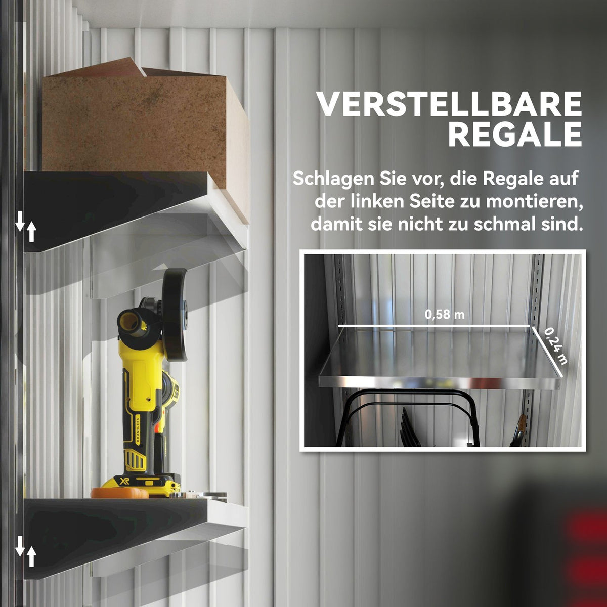 Outdoor Metal Garden Shed, Adjustable Shelves, Lockable Door