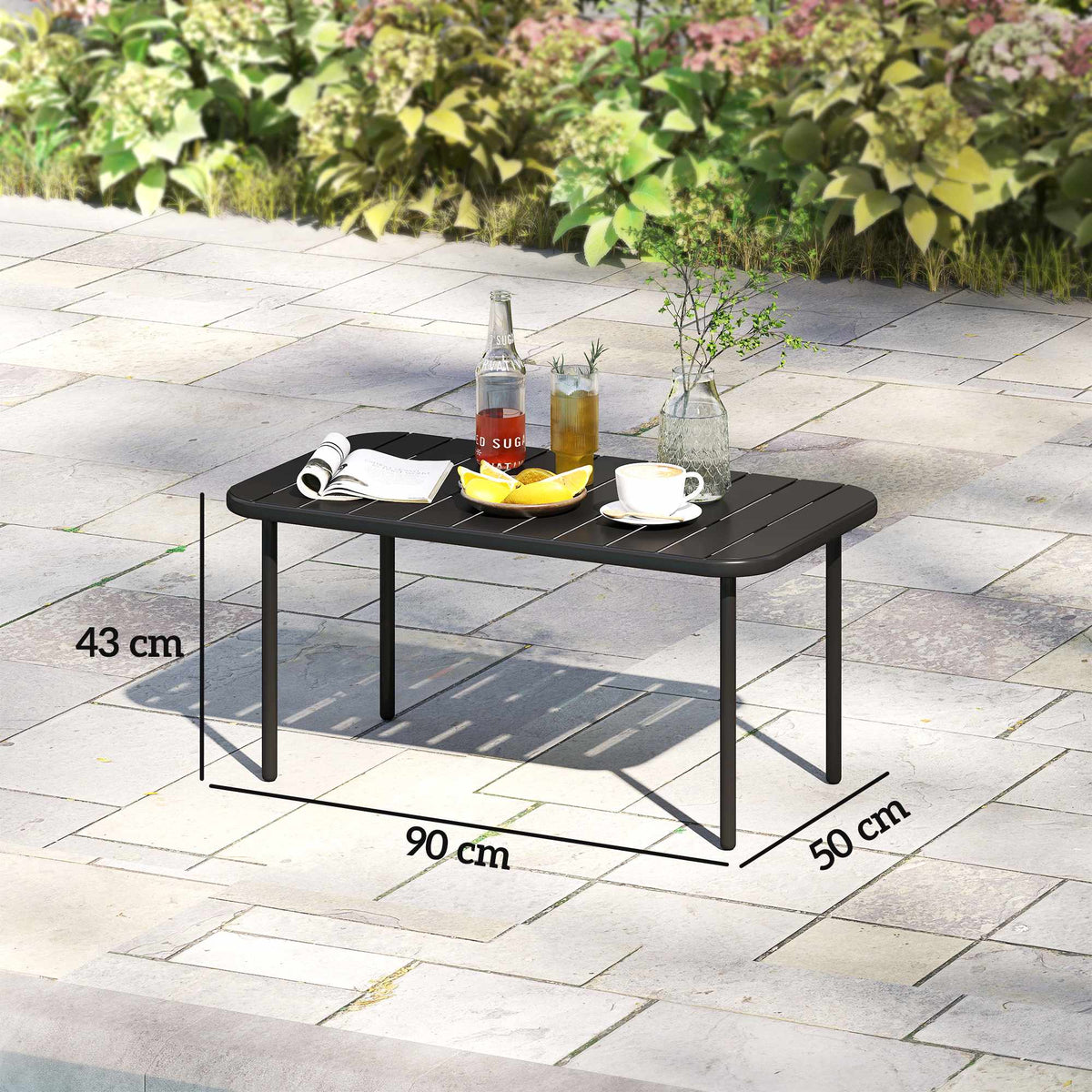 Outdoor Metal Patio Table, Weatherproof, 90x50x43 cm