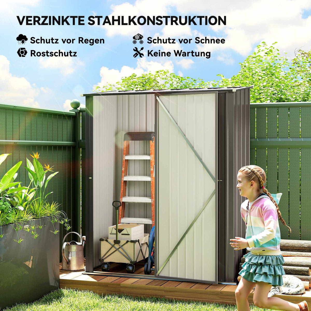 Outdoor Metal Storage Shed, Lockable Door, 161.5 x 94.5 x 196 cm