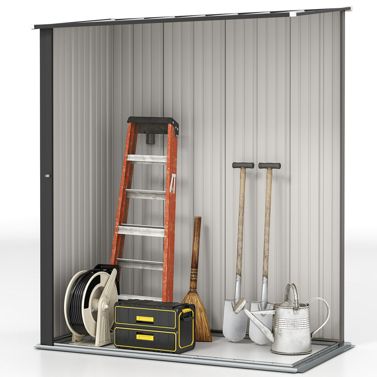 Outdoor Metal Storage Shed, Lockable Door, 161.5 x 94.5 x 196 cm