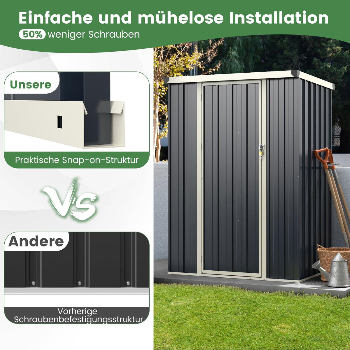 Outdoor Metal Storage Shed, Weatherproof & Lockable, 117x89 cm