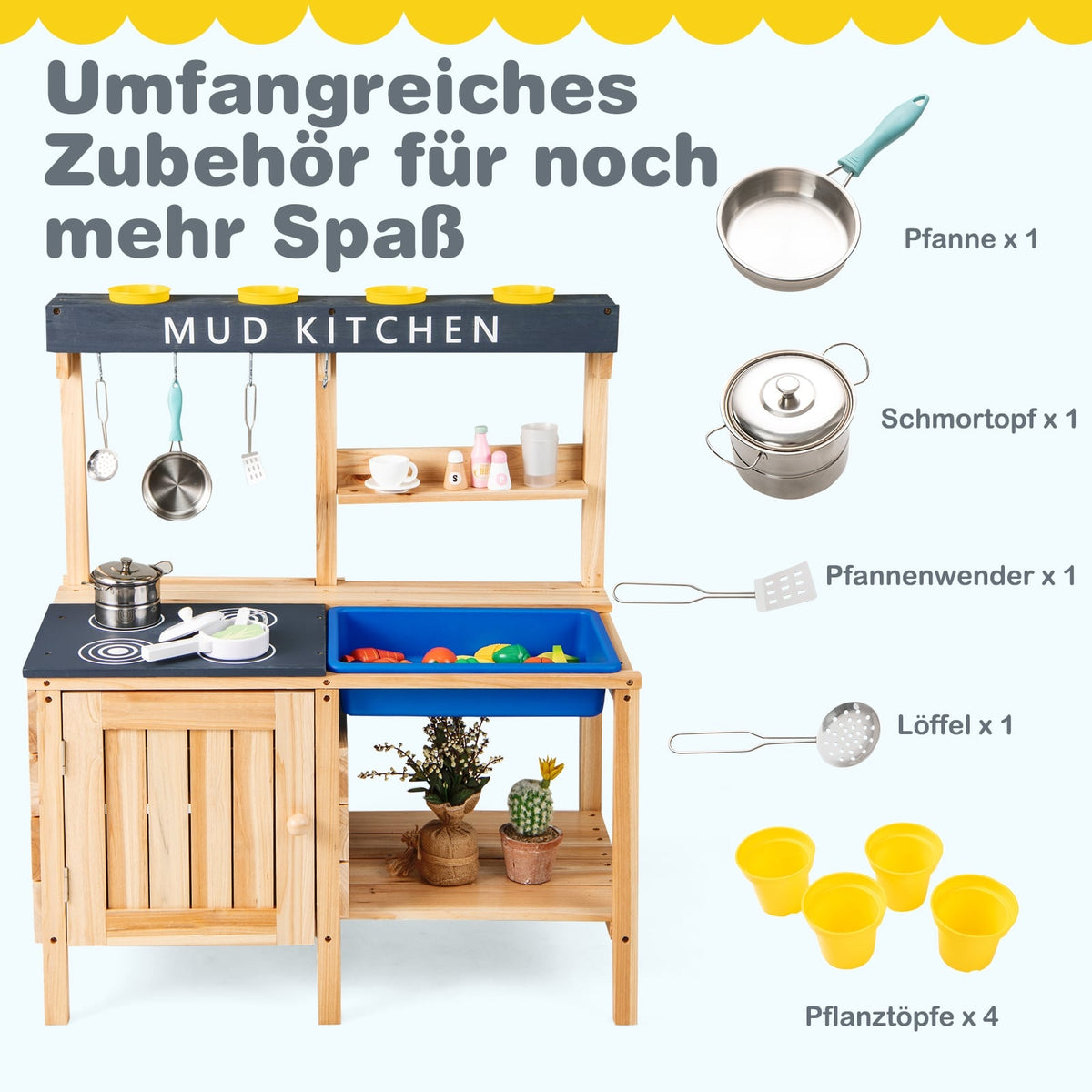 Outdoor Mud Kitchen for Kids with Removable Sink & Accessories