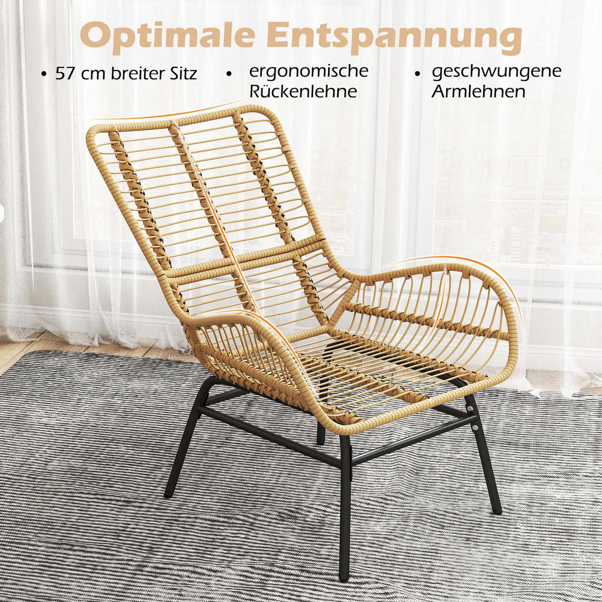 Outdoor PE Rattan Dining Chair With Off-White Cushion