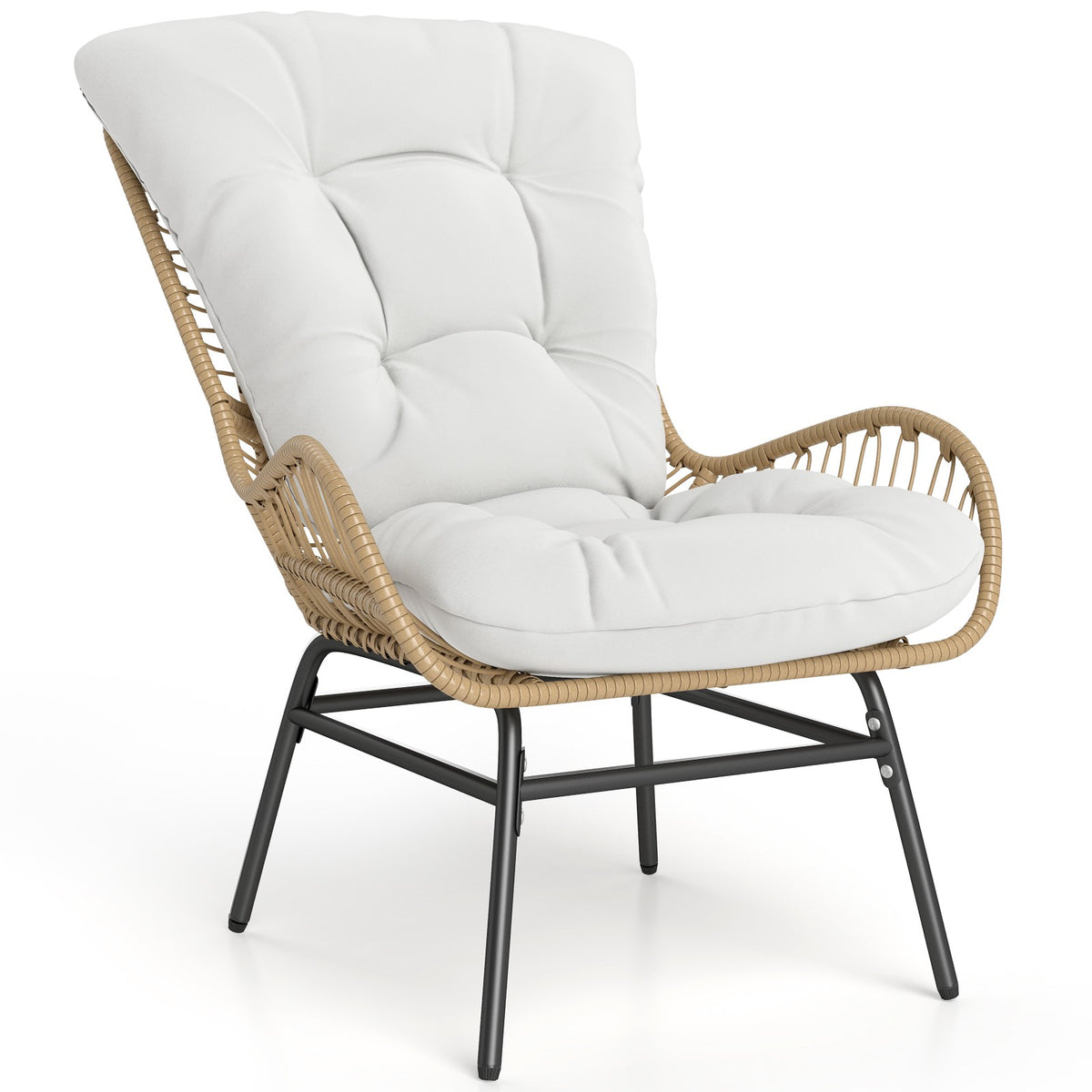 Outdoor PE Rattan Dining Chair With Off-White Cushion