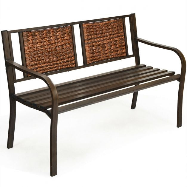 Outdoor Patio Bench – PE Rattan, Steel Frame, 500 lb