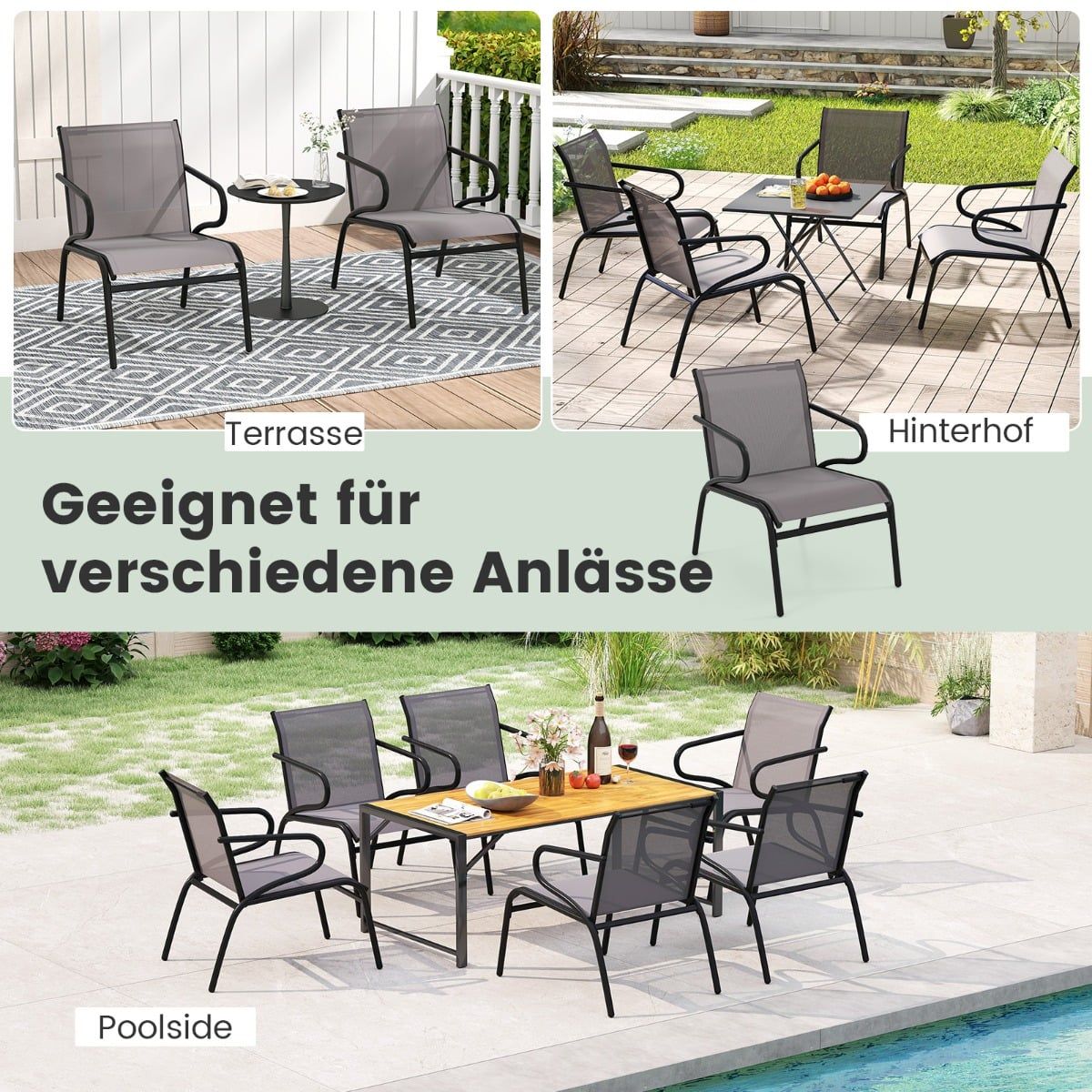 Outdoor Patio Chairs Set of 2, Breathable Fabric, 150kg Capacity
