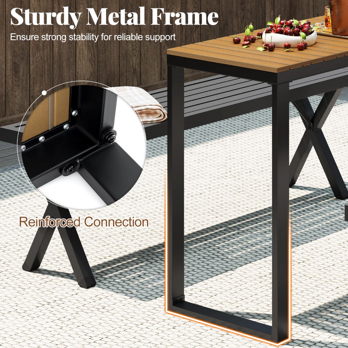 Outdoor Patio Console Table, 129 x 42 cm WPC Top