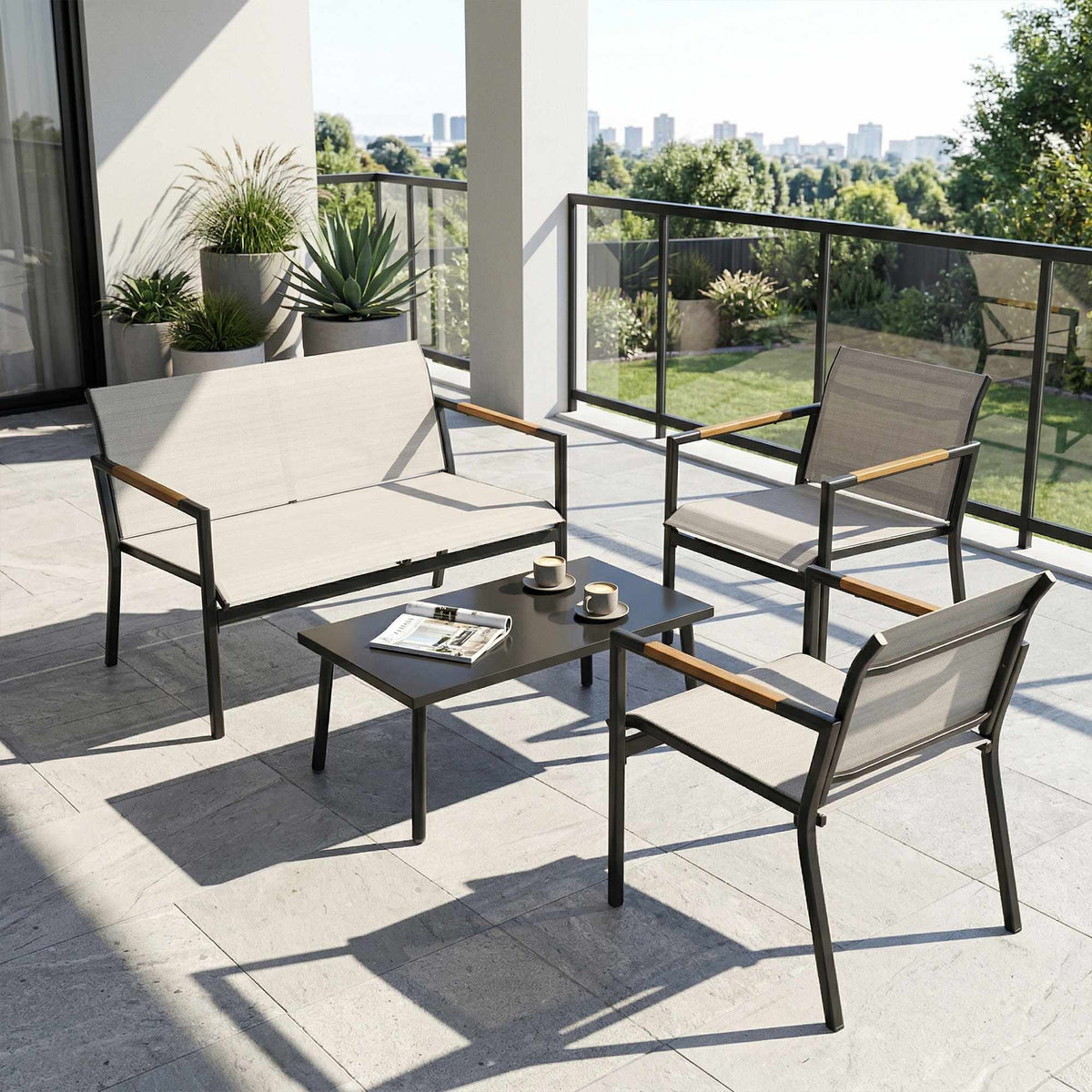 Outdoor Patio Furniture Set for 4 with Sofa, Chairs, Table