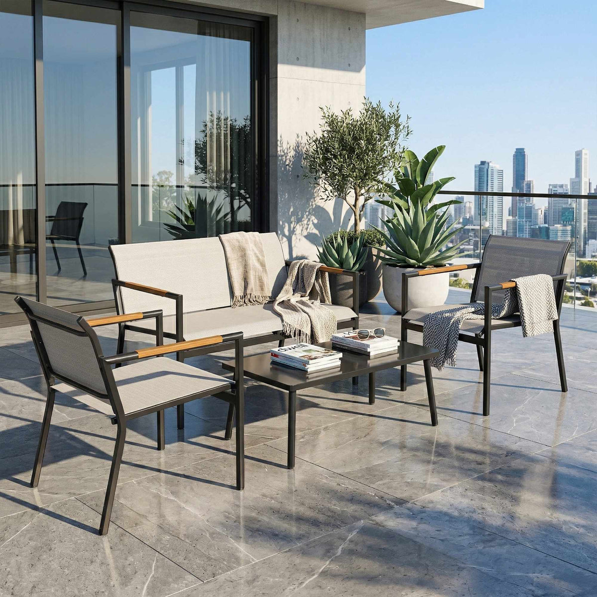 Outdoor Patio Furniture Set for 4 with Sofa, Chairs, Table