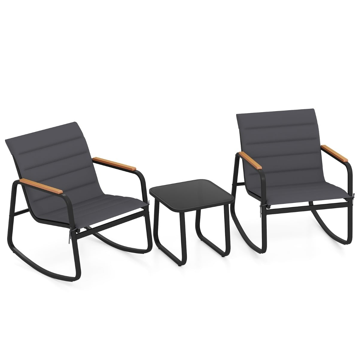 Outdoor Patio Set with 2 Rocking Chairs & Glass Table