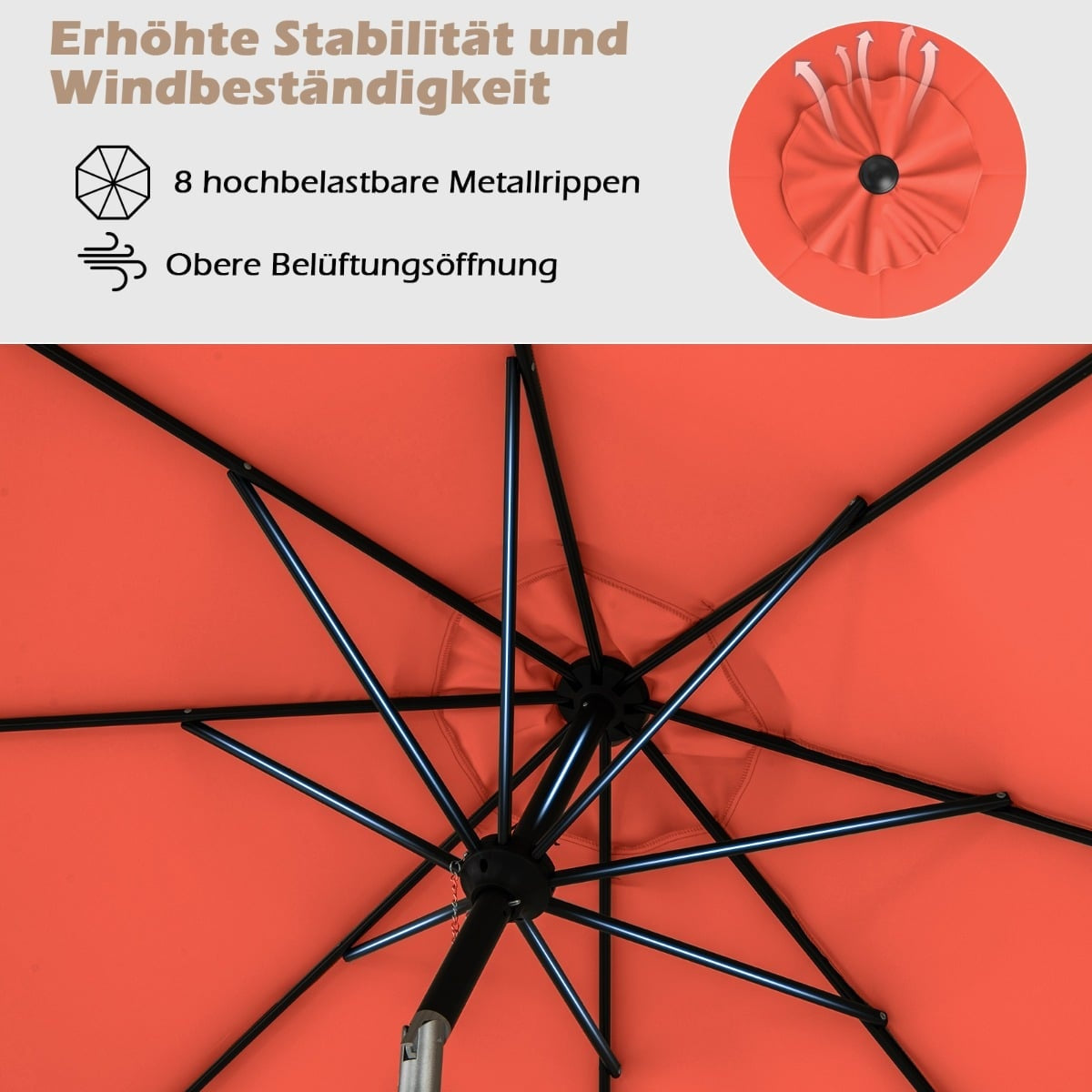 Outdoor Patio Umbrella, 300cm, Tilt & Crank, Orange