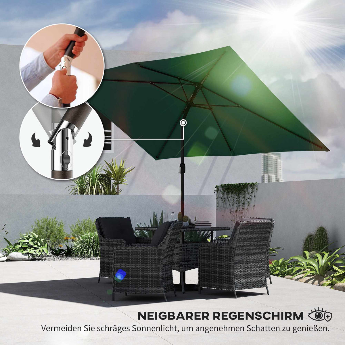 Outdoor Patio Umbrella, Adjustable Tilt, 300x200 cm