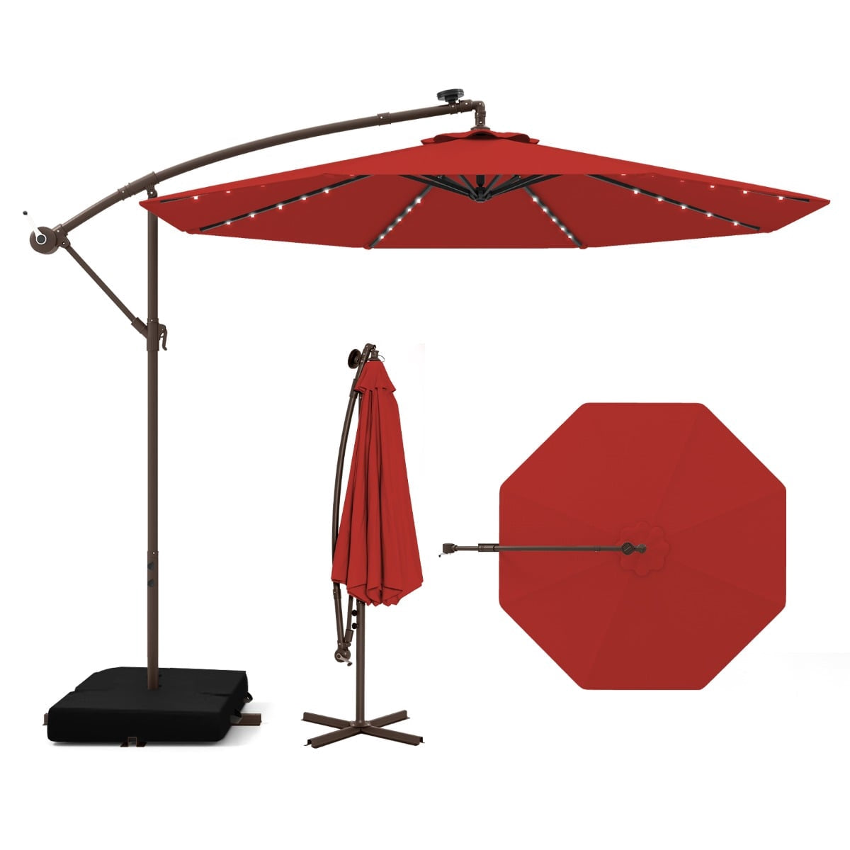 Outdoor Patio Umbrella with Solar LED Lights, 3m, Red