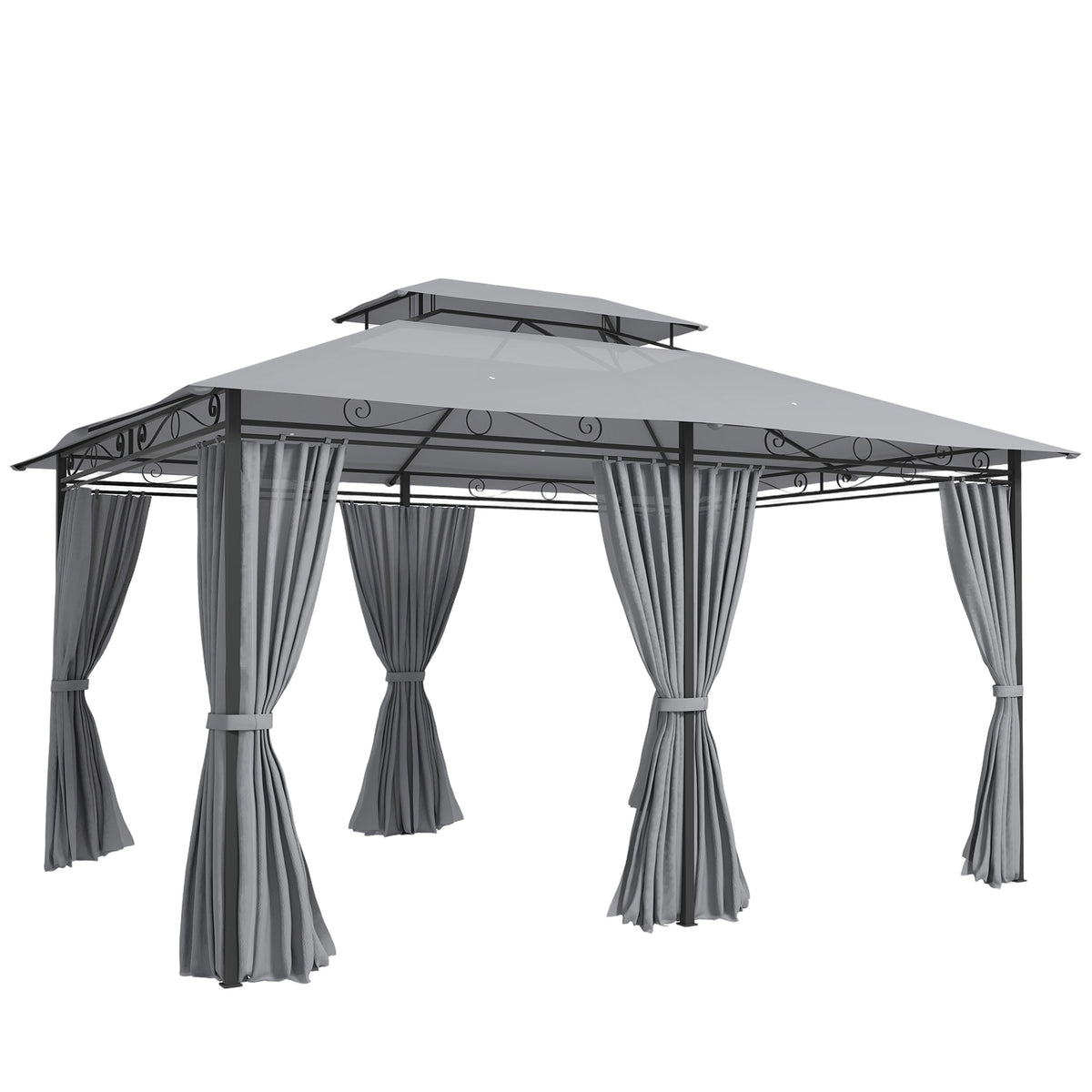Outdoor Pavilion with Curtains, Ventilated Roof, Dark Grey