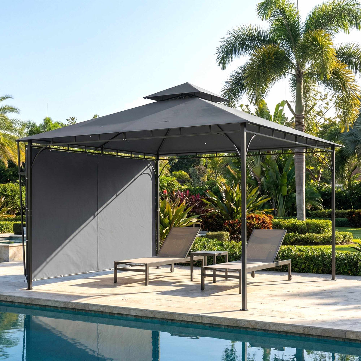Outdoor Pavilion with Retractable Roof, UPF 30+ Protection