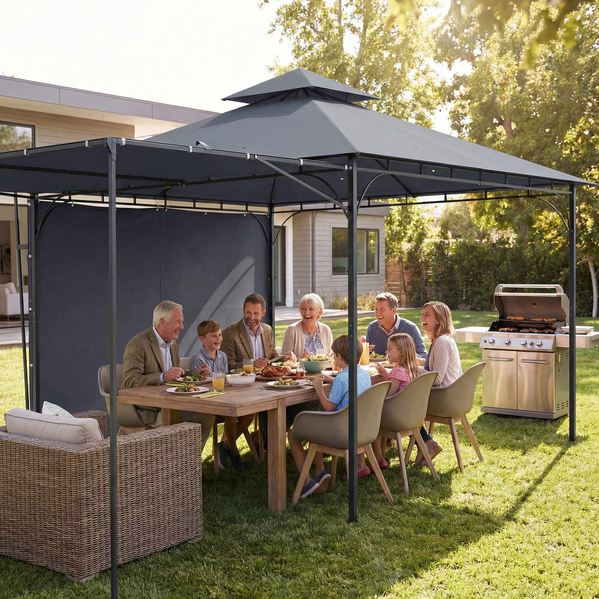 Outdoor Pavilion with Retractable Roof, UPF 30+ Protection
